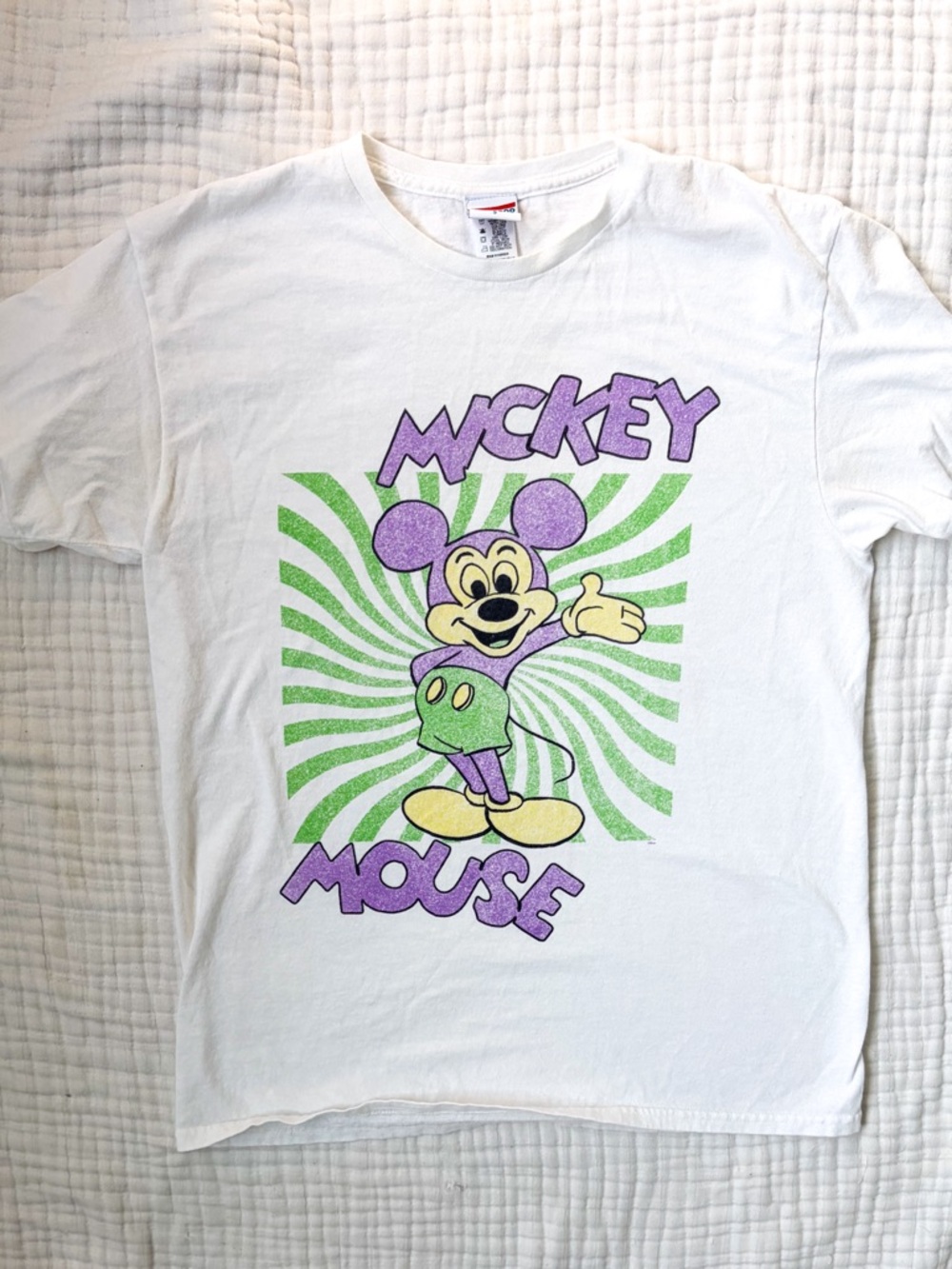 Disney Mickey Mouse Graphic Tee Y2K Retro Swirl White T Shirt Small